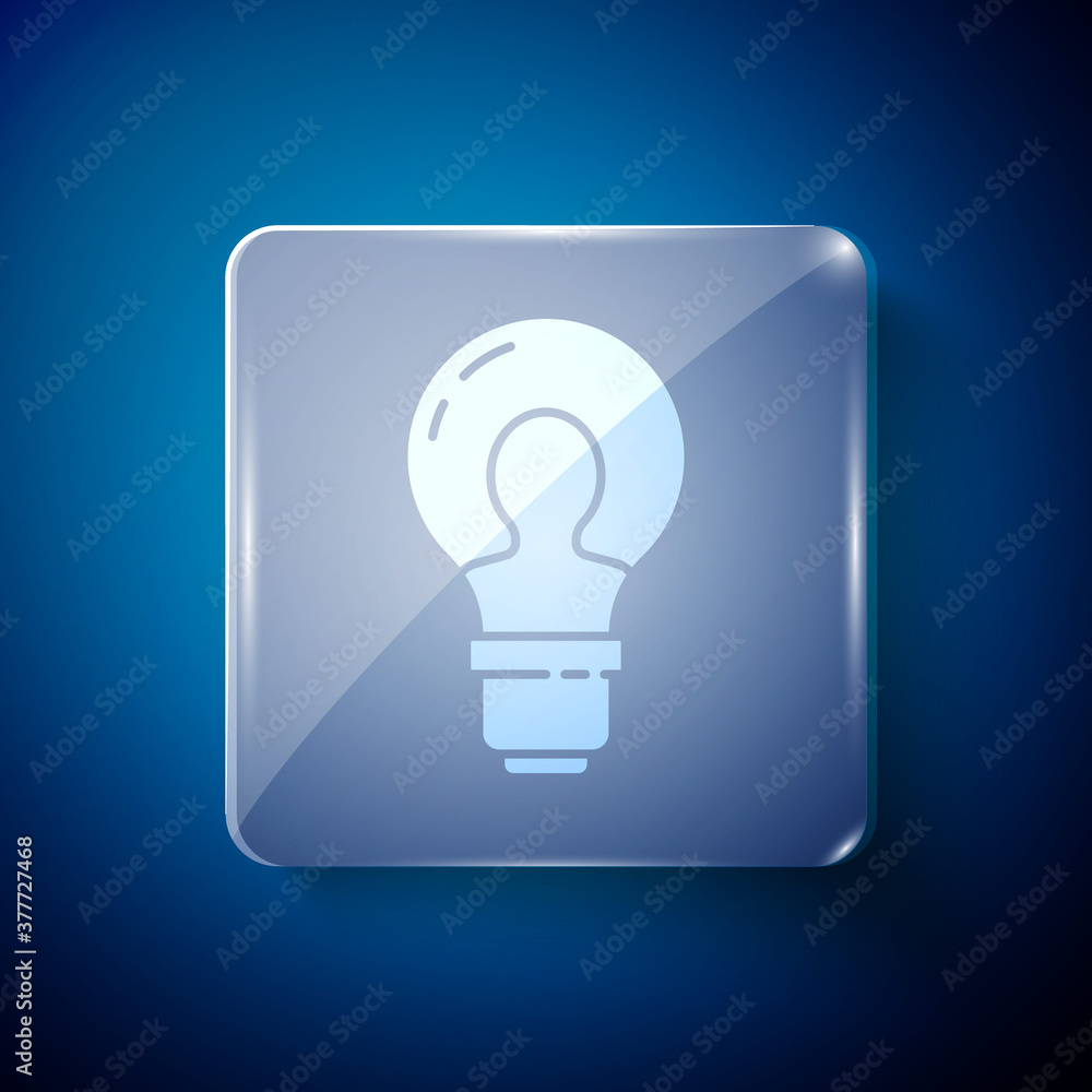 White Human head with lamp bulb icon isolated on blue background. Square glass panels. Vector. White Human head with lamp bulb icon isolated on blue background. Square glass panels. Vector.