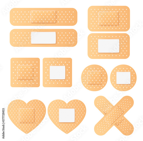 Vector realistic plaster adhesive tape bandage set