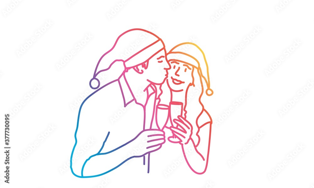 Man kisses woman on white background. Vector line. Man kisses woman on white background. Vector line.