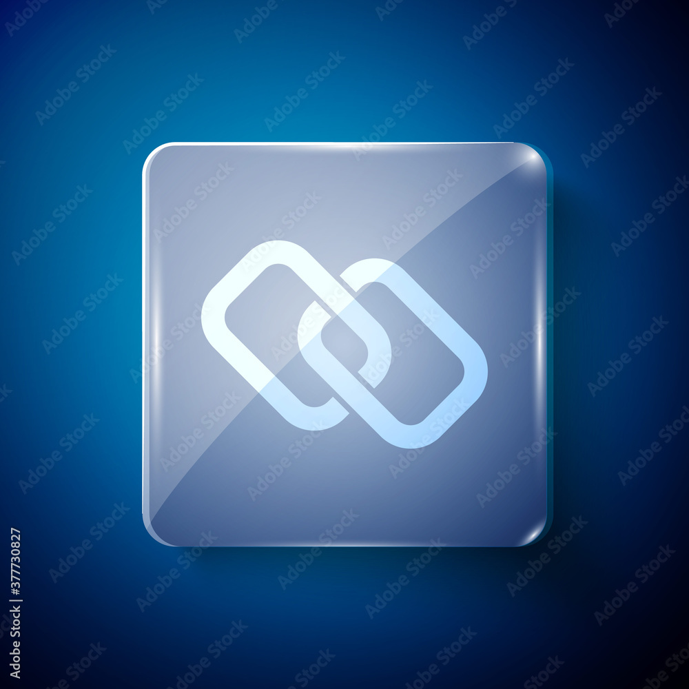 White Chain link icon isolated on blue background. Link single. Hyperlink chain symbol. Square glass panels. Vector. White Chain link icon isolated on blue background. Link single. Hyperlink chain symbol. Square glass panels. Vector.