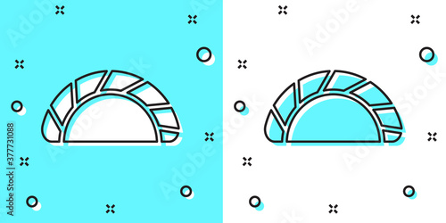 Black line Dumpling icon isolated on green and white background. Traditional chinese dish. Random dynamic shapes. Vector.