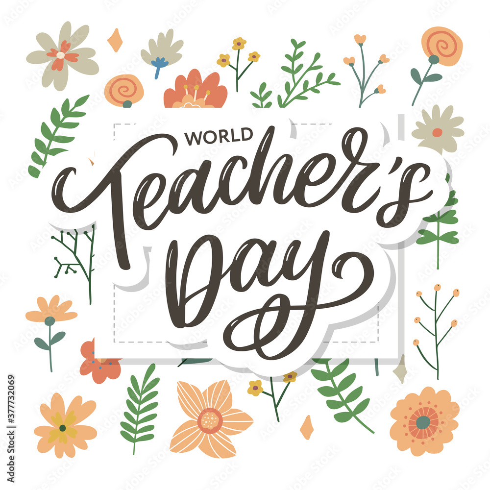 Happy Teacher's day inscription. Greeting card with calligraphy. Hand drawn lettering. Typography for invitation, banner, poster or clothing design. Vector quote.