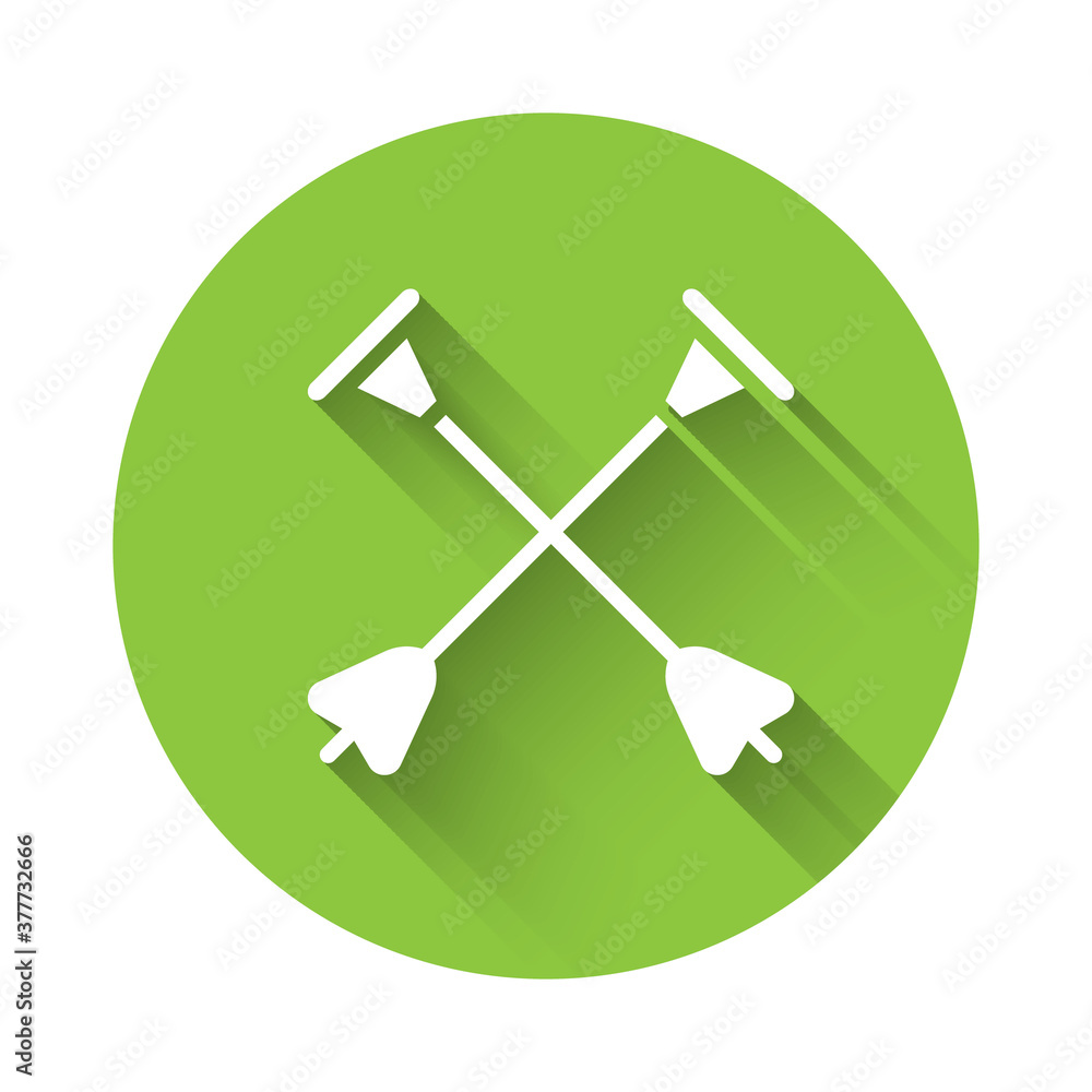 White Arrow with sucker tip icon isolated with long shadow. Green circle button. Vector. White Arrow with sucker tip icon isolated with long shadow. Green circle button. Vector.