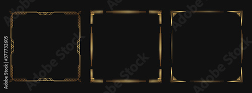 Set of golden decorative elements. Isolated art deco frames and borders