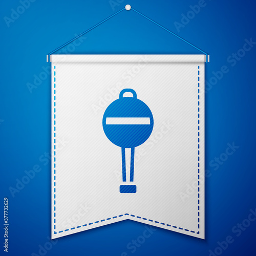 Blue Rattle baby toy icon isolated on blue background. Beanbag sign. White pennant template. Vector.