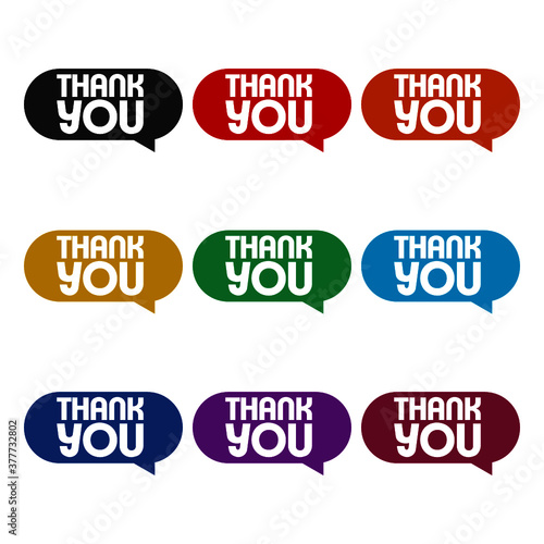 Speech bubbles thank you icon, color set