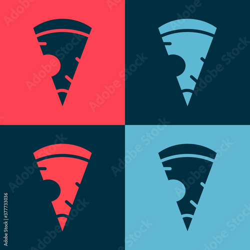 Pop art Slice of pizza icon isolated on color background. Fast food menu. Vector.