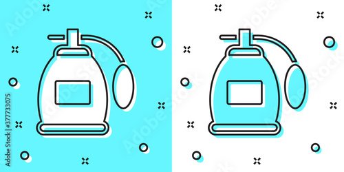 Black line Perfume icon isolated on green and white background. Random dynamic shapes. Vector.