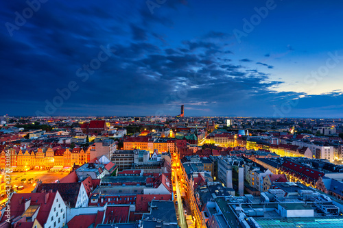Amazing cityscape of Wrocław at night. Poland