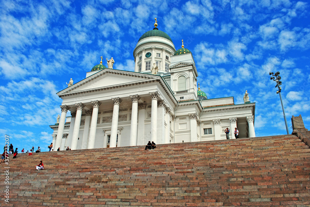 Fototapeta premium Helsinki Cathedral under the blue sky and clouds