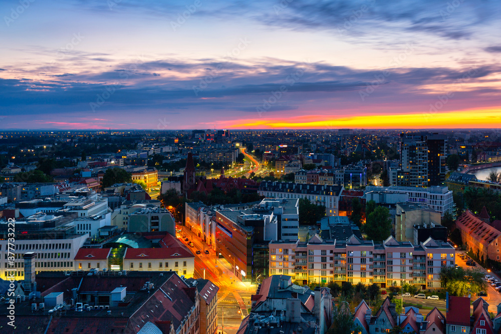 Amazing cityscape of Wrocław at night. Poland