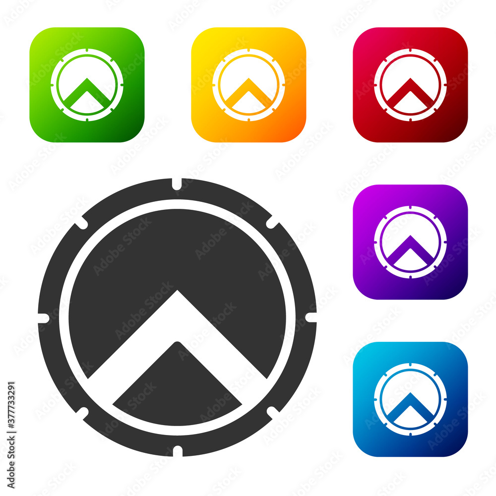 Black Greek shield with greek ornament icon isolated on white background. Set icons in color square buttons. Vector. Black Greek shield with greek ornament icon isolated on white background. Set icons in color square buttons. Vector.