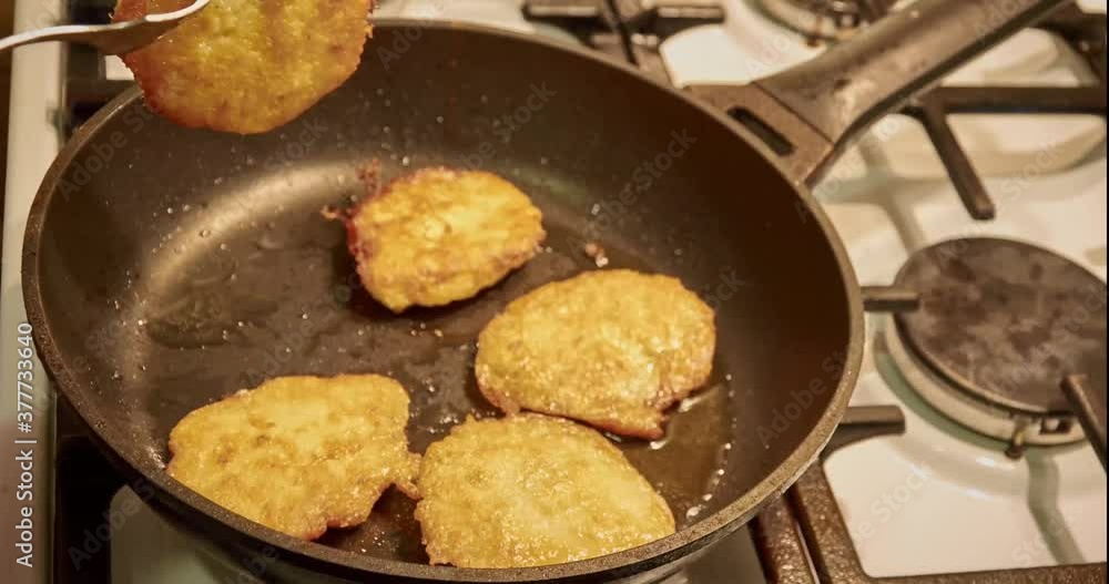 Stop motion animation with cooking potato pancakes. Fun creative food animation. Vegetarian food. Stop motion animation with cooking potato pancakes. Fun creative food animation. Vegetarian food.