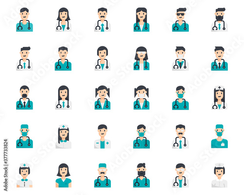 Avatar doctor people icons line color vector  medical  stethoscope  nurse