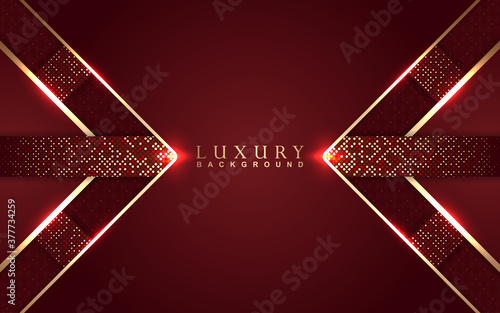 Luxury background design red and golden element decoration. Elegant paper art shape vector layout template for use cover magazine, poster, flyer, invitation, product packaging, web banner, card