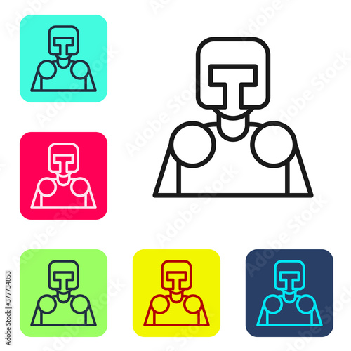 Black line Medieval knight icon isolated on white background. Set icons in color square buttons. Vector.