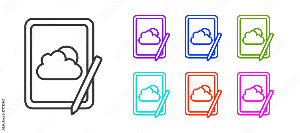 Black line Weather forecast icon isolated on white background. Set icons colorful. Vector. Black line Weather forecast icon isolated on white background. Set icons colorful. Vector.