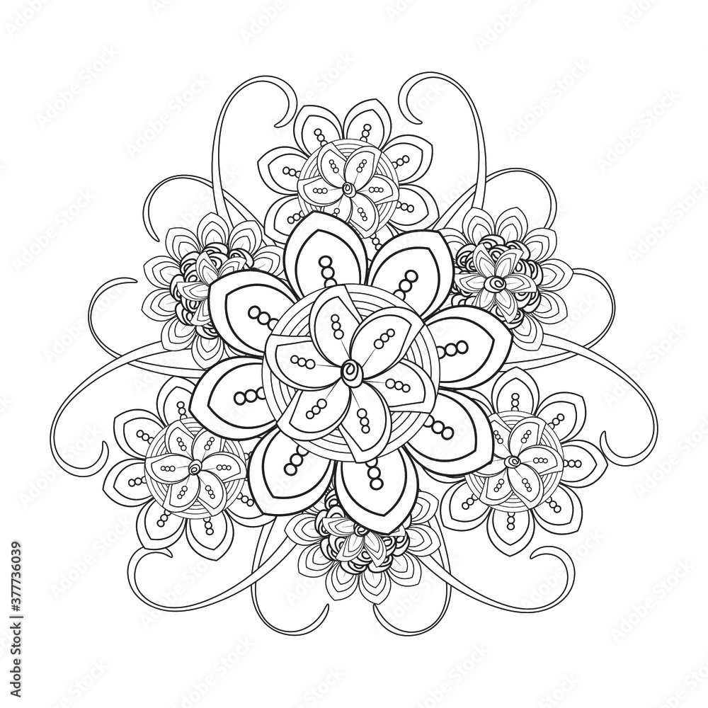 Decorative Doodle flowers in black and white for coloring page, cover or background. Hand drawn sketch for adult anti stress coloring page.-vector Decorative Doodle flowers in black and white for coloring page, cover or background. Hand drawn sketch for adult anti stress coloring page.-vector