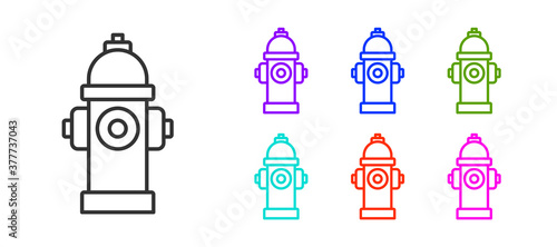 Black line Fire hydrant icon isolated on white background. Set icons colorful. Vector.