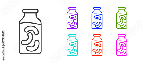 Black line Pickled cucumbers in a jar icon isolated on white background. Set icons colorful. Vector.