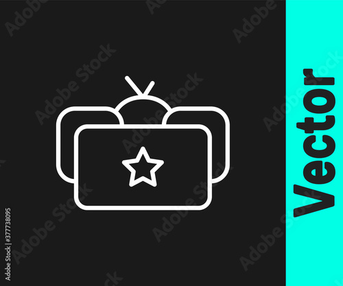 White line Ushanka icon isolated on black background. Russian fur winter hat ushanka with star. Soviet Union uniform of KGB and NKVD. Vector.