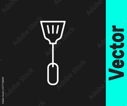 White line Fly swatter icon isolated on black background. Vector.