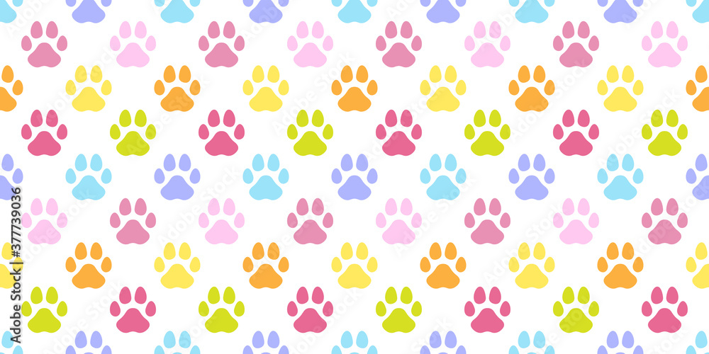 dog paw seamless pattern cat footprint french bulldog vector cartoon repeat wallpaper scarf isolated tile background illustration doodle color design