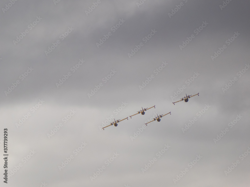 A group of planes in the Spanish air force parade A group of planes in the Spanish air force parade