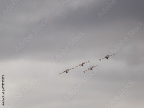 A group of planes in the Spanish air force parade