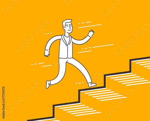 Businessman running up career ladder. Finance, business metaphor
