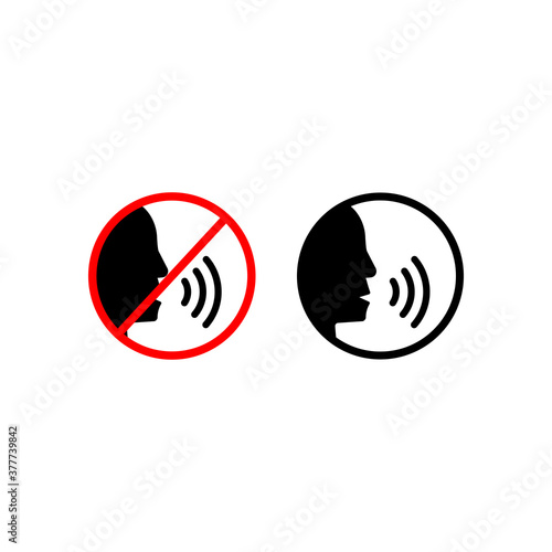 No speaking, no talking sign. Talk icon. Quiet zone concept. Vector on isolated white background. EPS 10