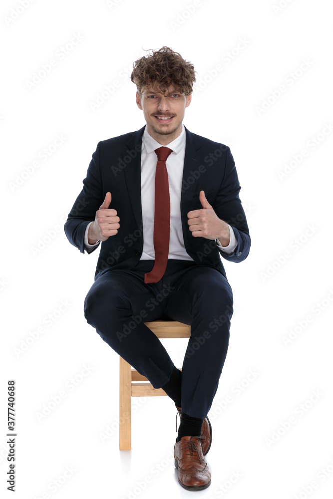 smart casual businessman giving a thumbs up with both hands smart casual businessman giving a thumbs up with both hands