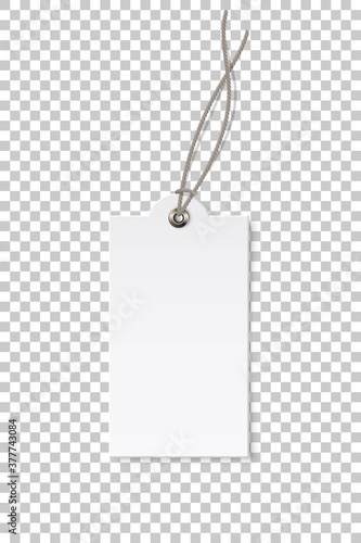 Blank white rectangular paper price tag isolated on transparent background