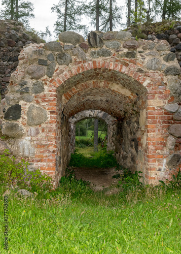 Fototapeta Naklejka Na Ścianę i Meble -  old medieval stone castle ruins, Ergeme castle ruins, Latvia