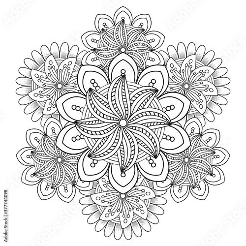 Fototapeta Naklejka Na Ścianę i Meble -  A Printable Doodle flowers in monochrome for coloring page, cover, wedding invitation, greeting card, wall art isolated on white background. Hand drawn sketch for adult anti stress coloring page.