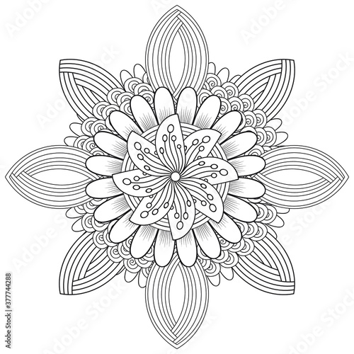 Fototapeta Naklejka Na Ścianę i Meble -  A Printable Doodle flowers in monochrome for coloring page, cover, wedding invitation, greeting card, wall art isolated on white background. Hand drawn sketch for adult anti stress coloring page.