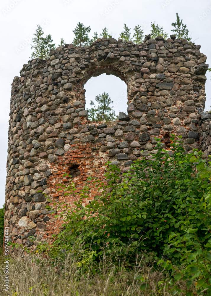 old medieval stone castle ruins, Ergeme castle ruins, Latvia