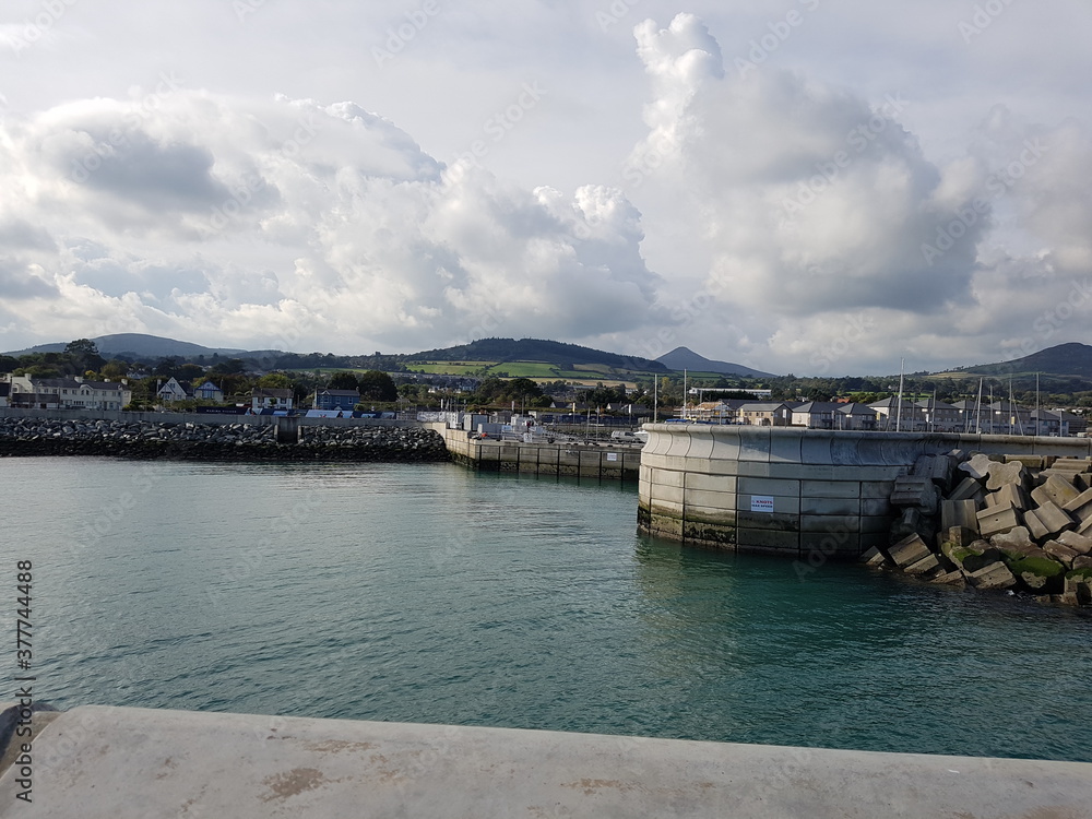 Bray village's harbour on a cloudy day in Ireland