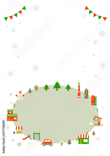 ヨーロッパ風お洒落なクリスマスの街並みフレーム