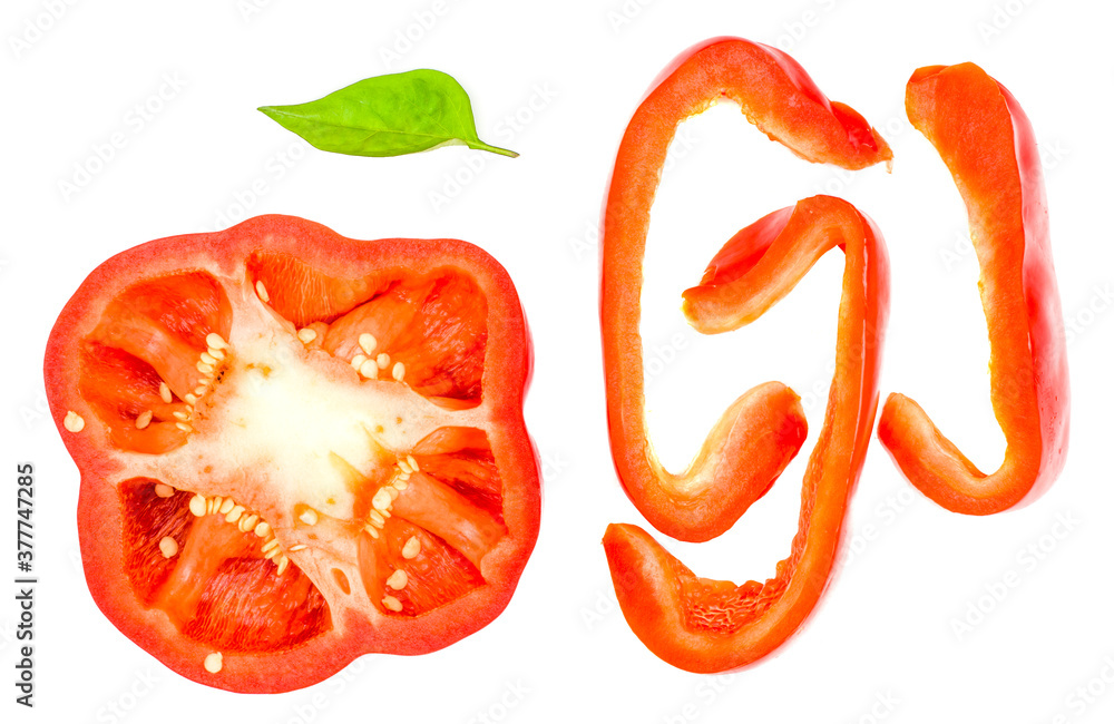 Slices of bell pepper isolated on white background, top view Slices of bell pepper isolated on white background, top view