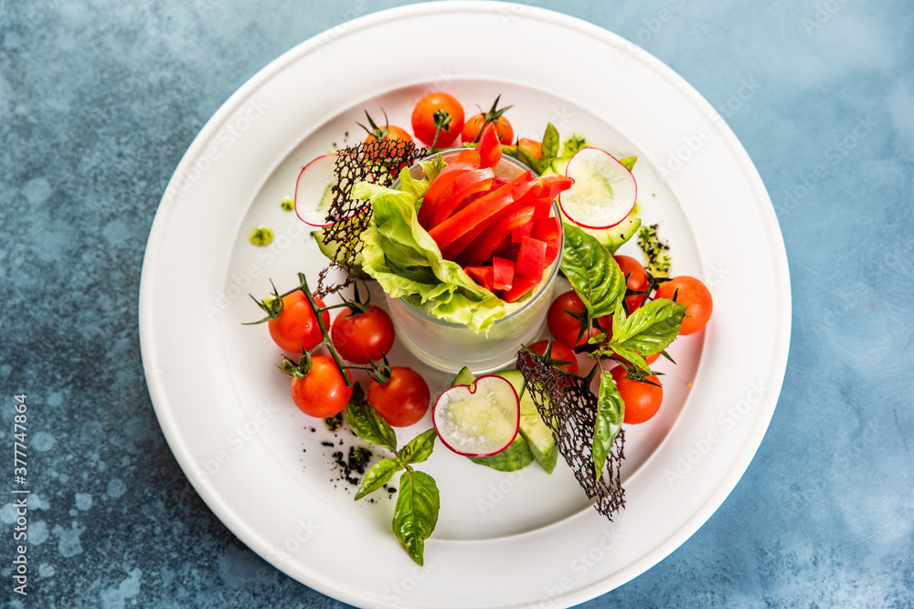 fresh vegetables cucumber tomatoes pepper and salad leaves