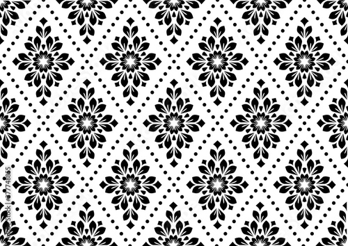 Flower geometric pattern. Seamless vector background. White and black ornament. Ornament for fabric  wallpaper  packaging. Decorative print
