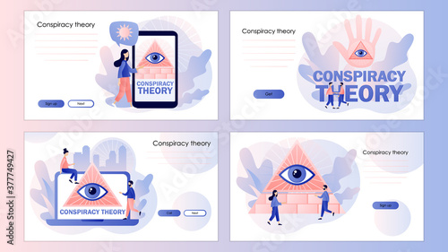 Conspiracy theory. Pyramid with all-seeing eye. Symbol of world government. Screen template for mobile smart phone, landing page, template, ui, web, mobile app, poster, banner, flyer. Vector 