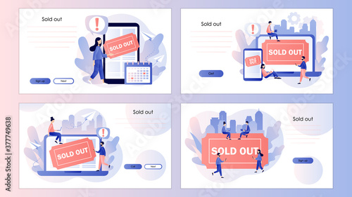 Sold-out event, sold-out crowd, no tickets available concept. Online booking system. Screen template for mobile smart phone, landing page, template, ui, web, mobile app, poster, banner, flyer. Vector 