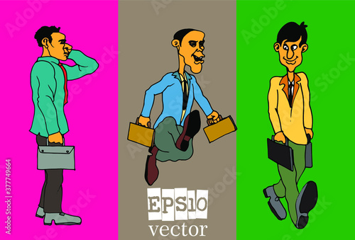 Businessman cartoon character working collection, vector