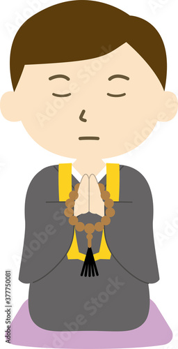 お坊さん　合掌　髪の毛　正座　瞑目　真顔