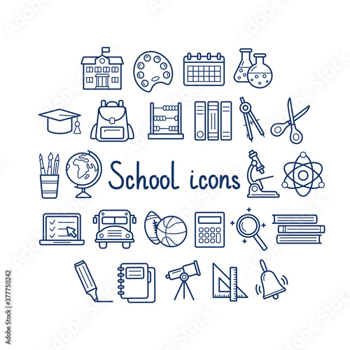 Set of school icons оn white background, vector illustration