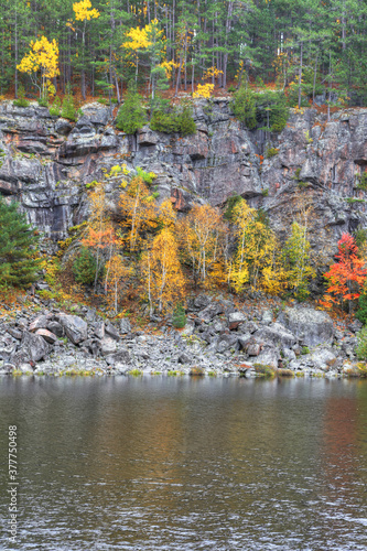 Vertical of cliff with beautiful autumn color at Algonquin Provincial Park  Canada