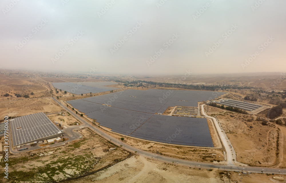 Wide panorama of the solar panels field