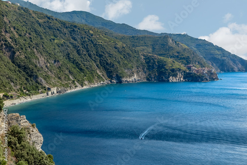 Fototapeta Naklejka Na Ścianę i Meble -  Coast, with the blue sea, of the district of Corniglia, commune of Vernazza, province of SpeziaItalia, Cinque Terre, Italy